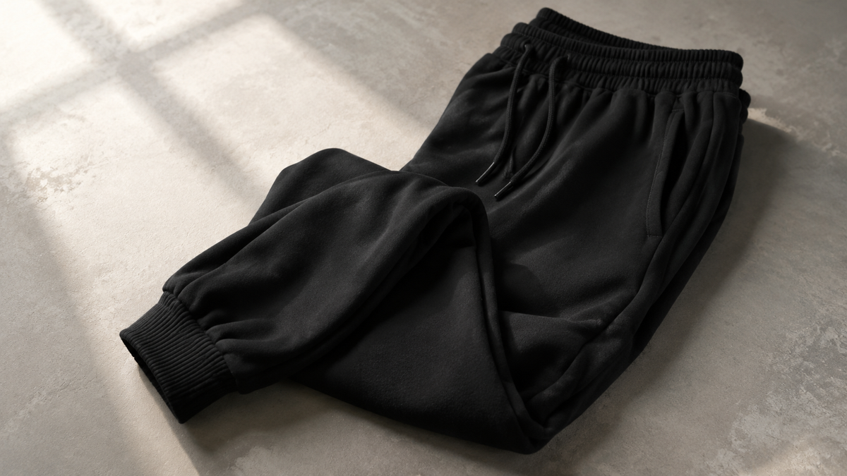 Black sweatpants showing waistband, cuffs, and pockets