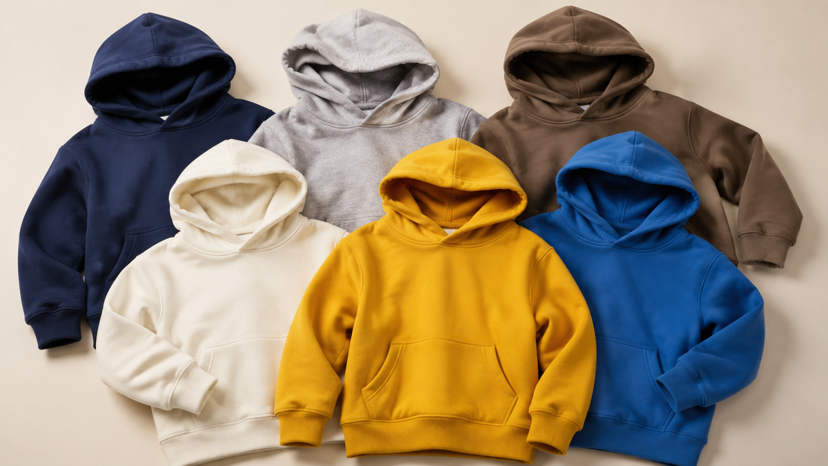 Unbranded boys hoodies arranged to show fleece and construction