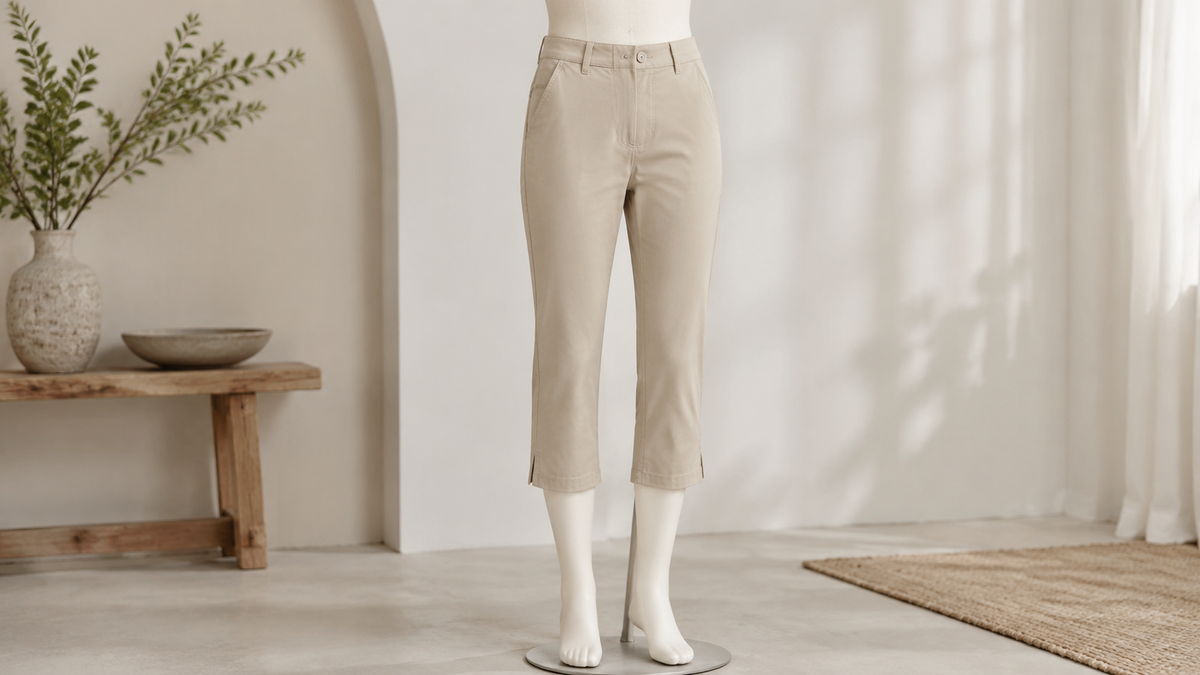 Capri pants displayed at a clear mid-calf length