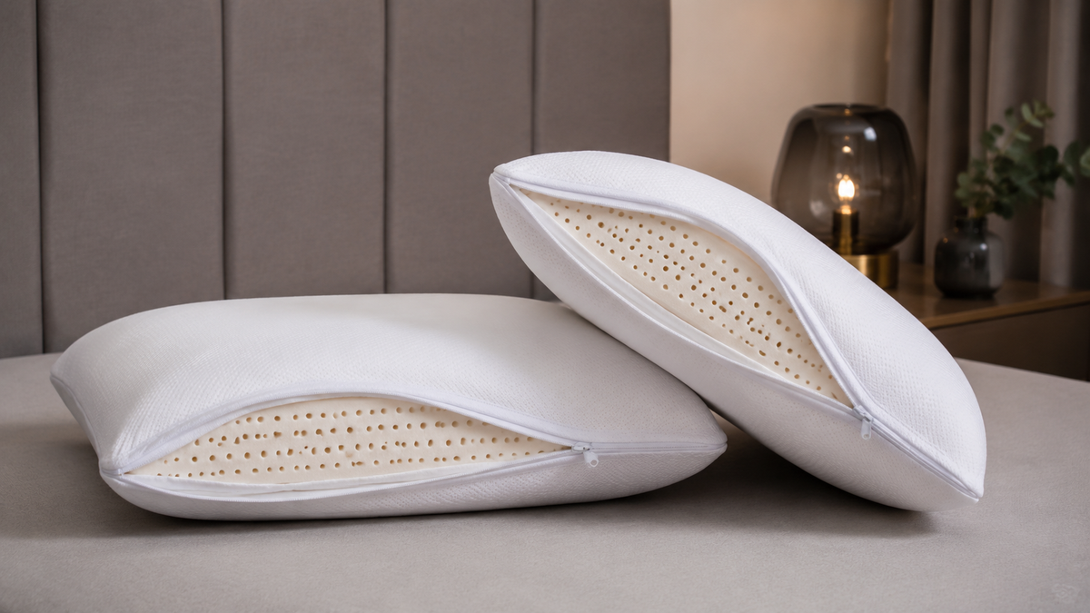 Unbranded ventilated latex foam pillows with removable covers