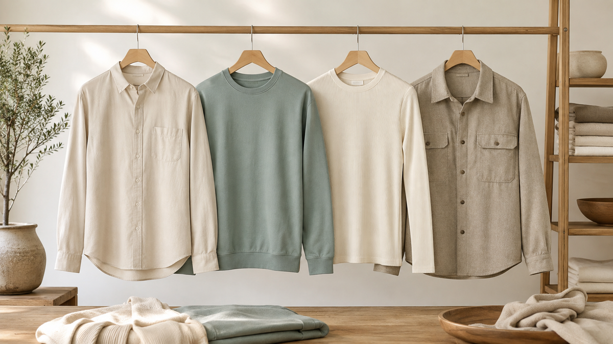 Long sleeve shirts in woven knit ribbed and overshirt styles