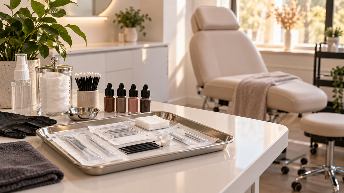 Clean permanent makeup consultation studio with sealed supplies