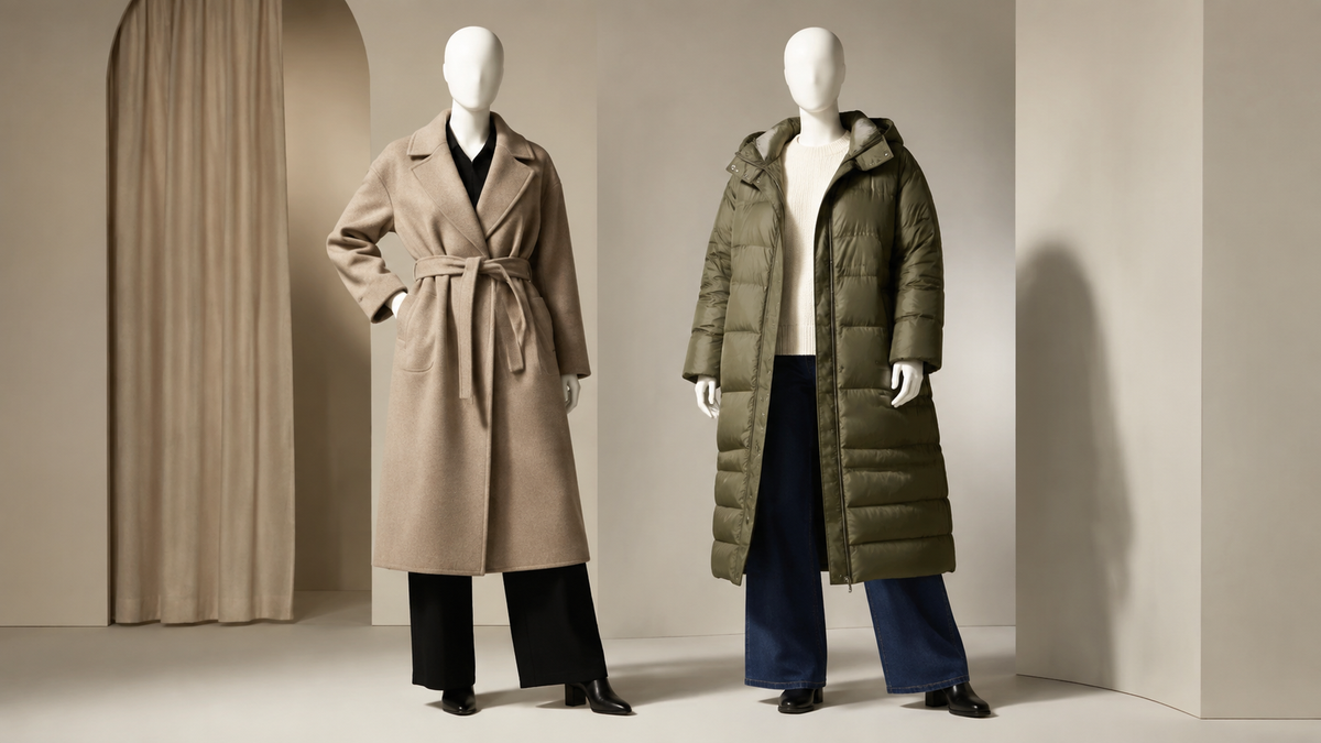 Plus-size coats in tailored and insulated silhouettes