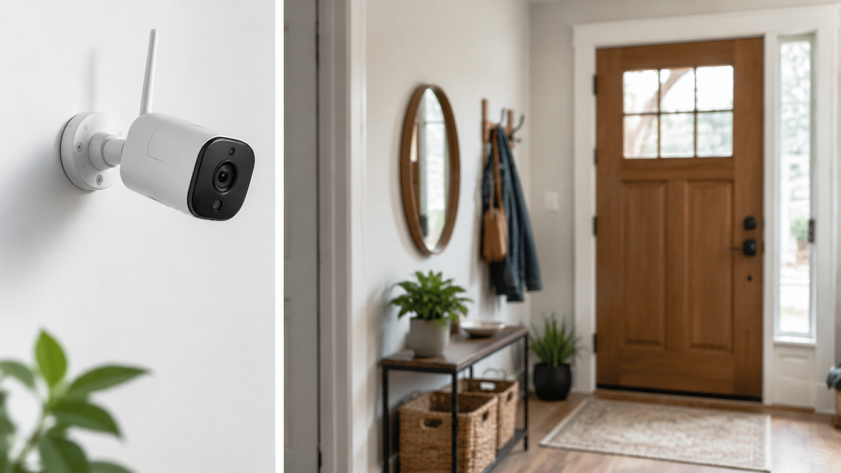 Unbranded Wi-Fi security camera installed in a home entryway