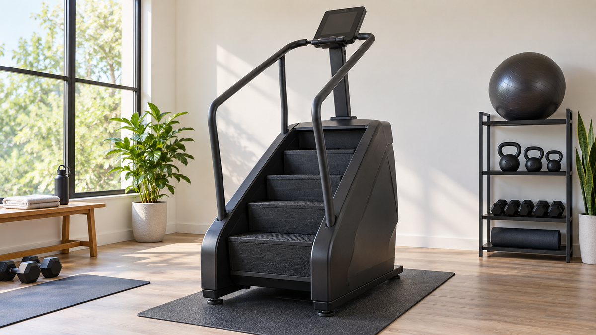 Full size stair stepper in a bright home workout room