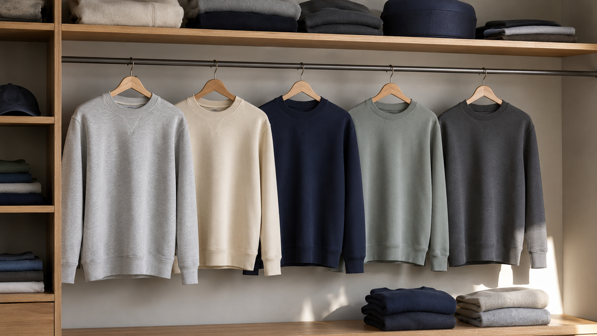 Crewneck sweatshirts in different weights and fits in a casual wardrobe