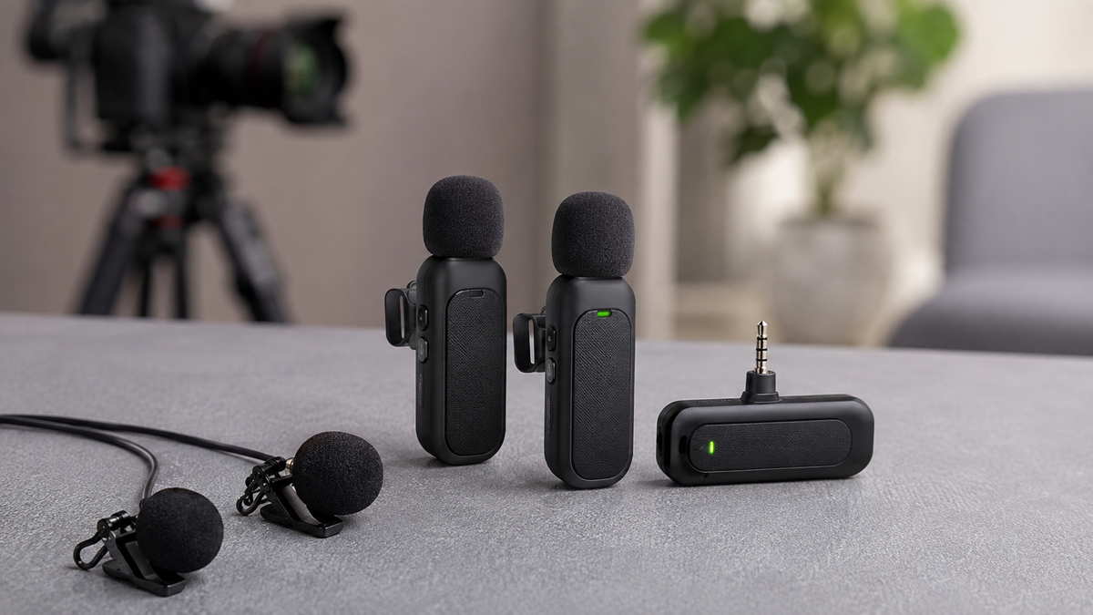 Unbranded wireless lavalier microphone kit with transmitters and receiver