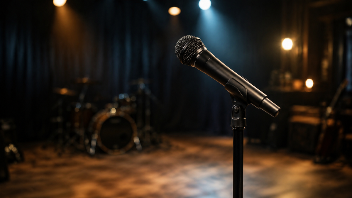 Unbranded wireless microphone for singing on a rehearsal stage