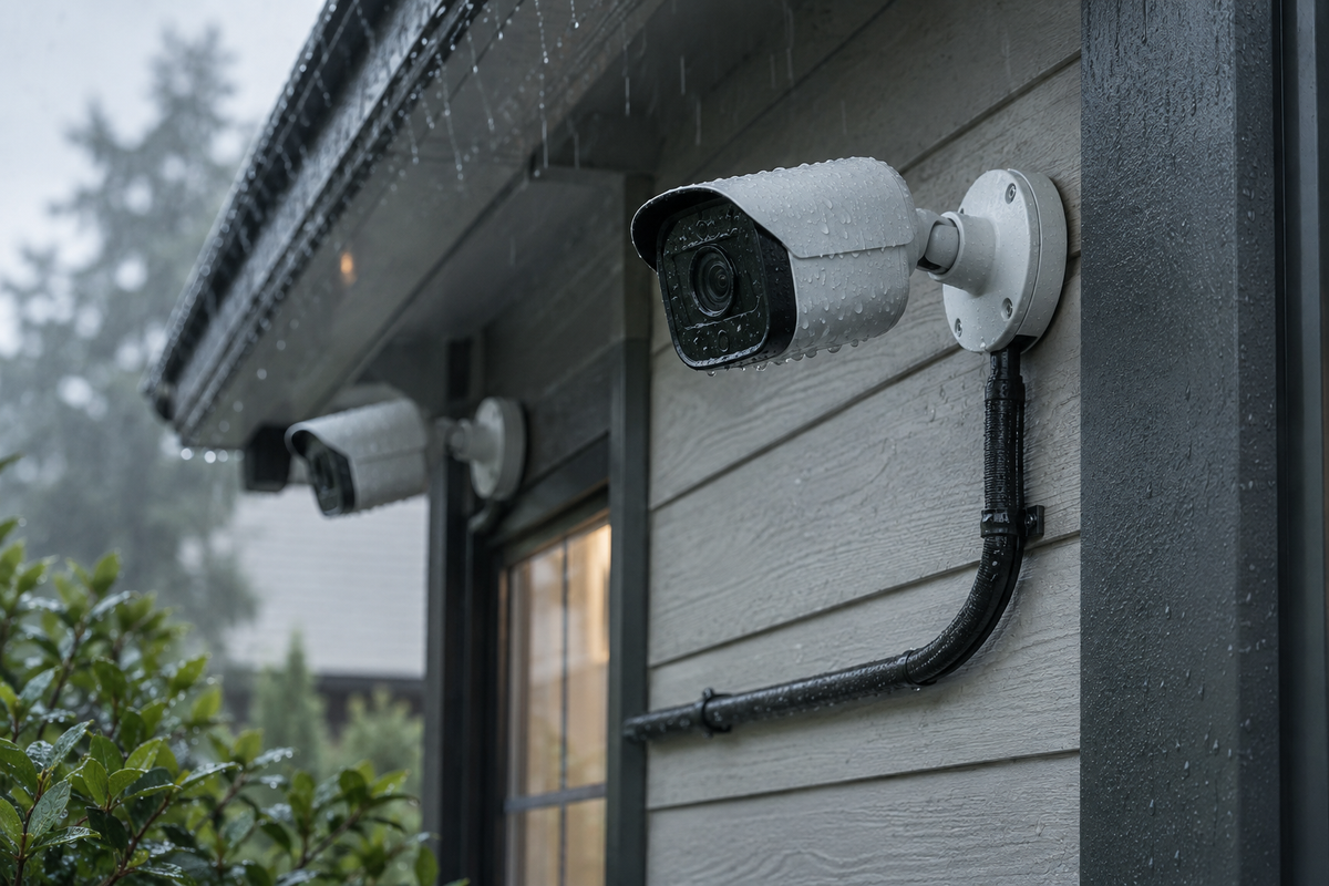 waterproof security cameras shown in a clean practical setting for comparison