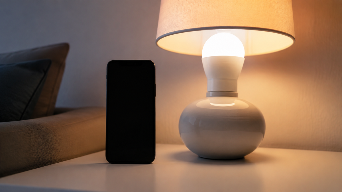 Unbranded WiFi bulb glowing in a modern lamp