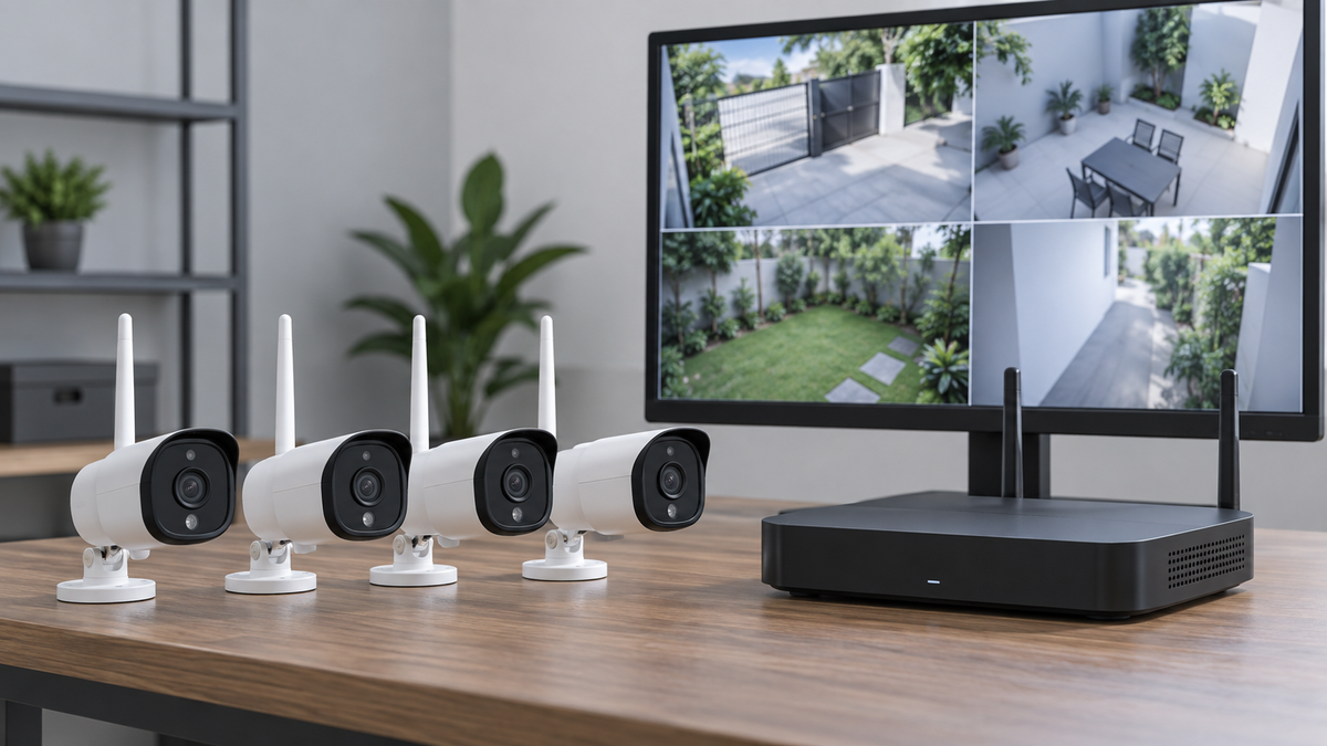 Wireless security cameras paired with a DVR recording system