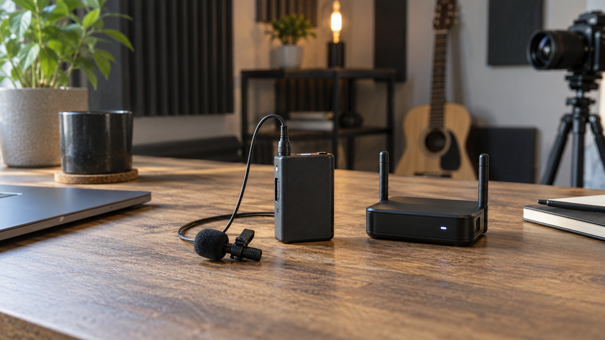 Wireless condenser microphone system in a home recording studio