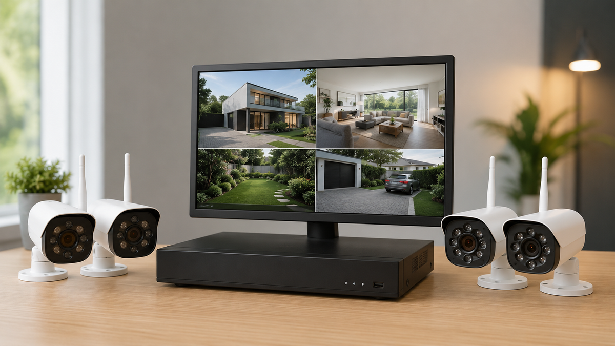 Generic wireless security cameras with an unbranded DVR recorder and monitor