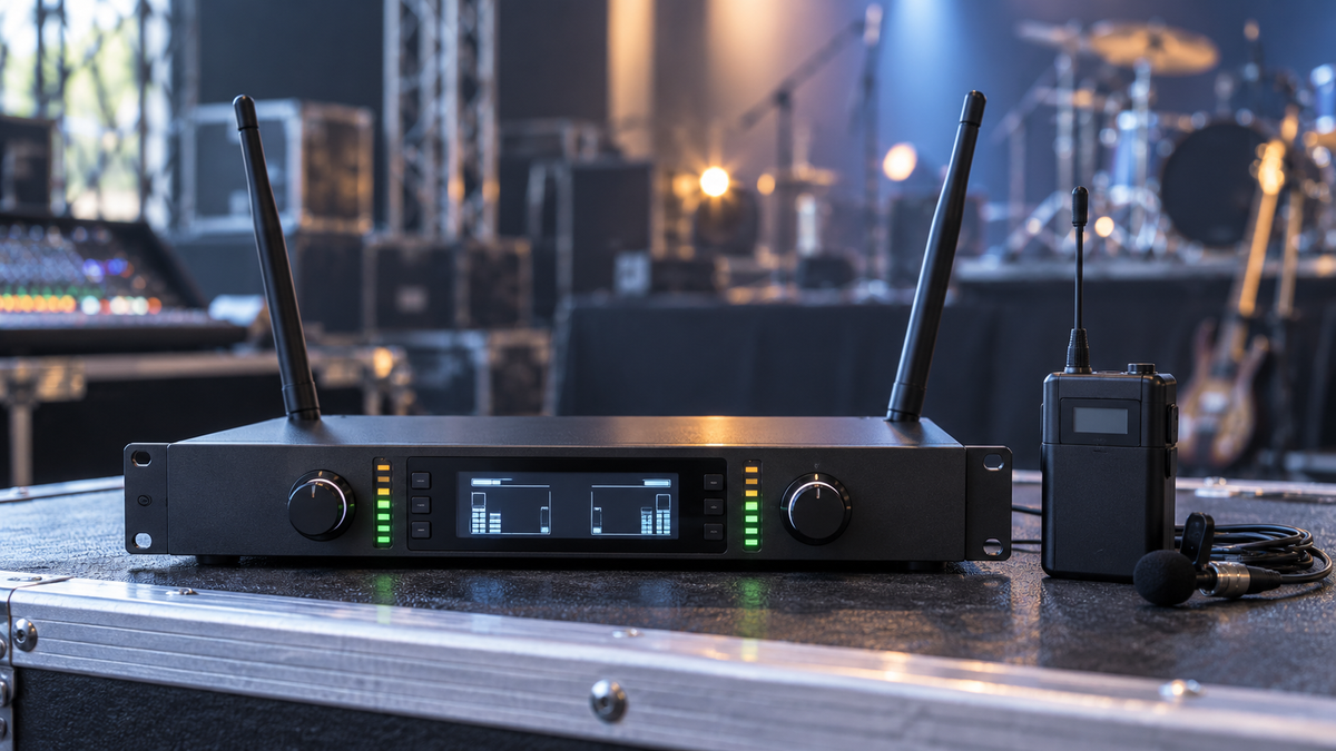 Wireless microphone receiver with antennas and a matching transmitter