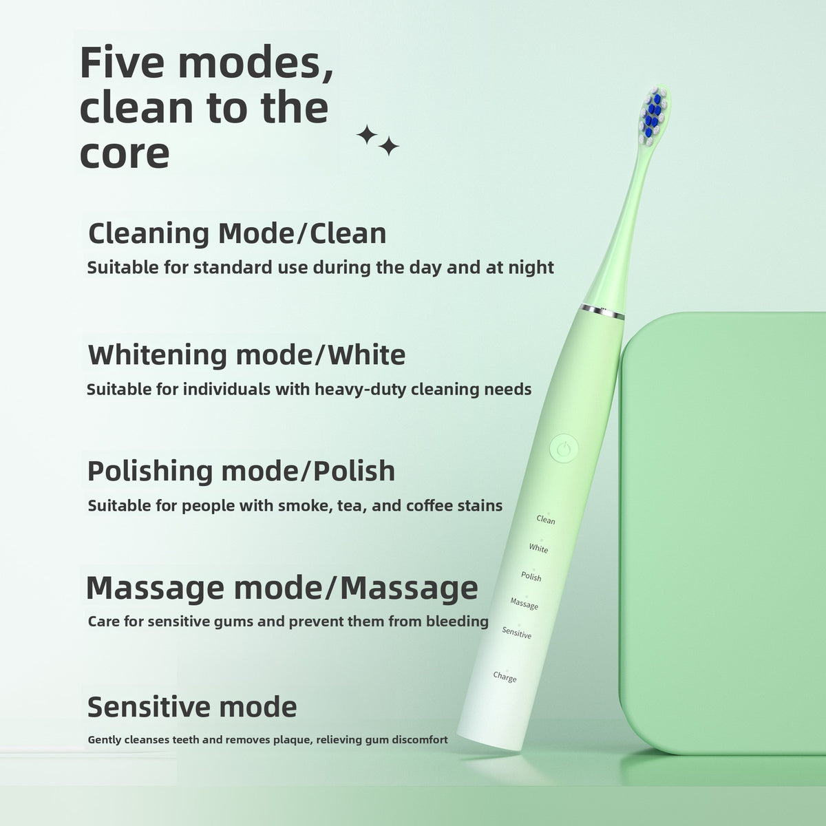 Ultrasonic Electric Toothbrush 5 Modes USB-C Rechargeable Soft-Bristled with Magnetic Levitation Motor