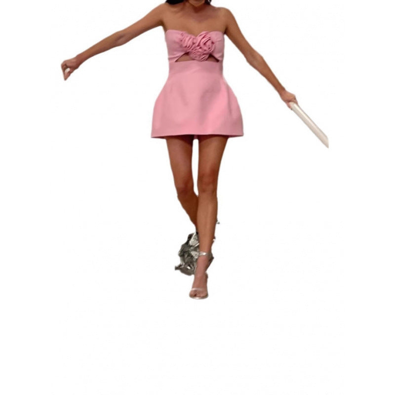 Pure Desire Sleeveless Dress with 3D Floral Decoration for Women