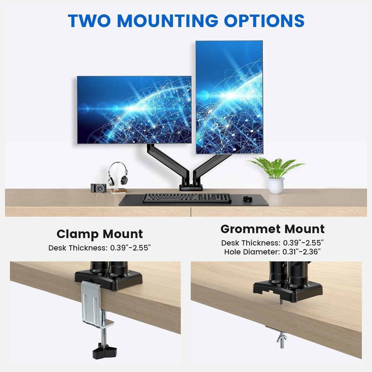 Adjustable Dual Monitor Arm Desk Mount with Gas Spring