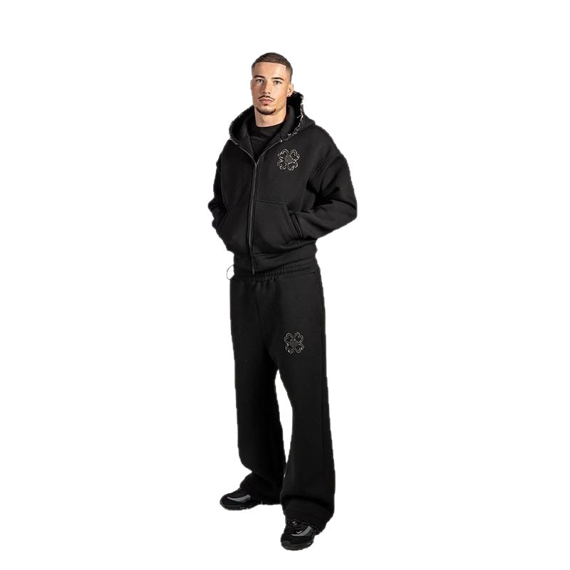 Casual Printed Zip Up Hoodie Unisex Sweatshirt