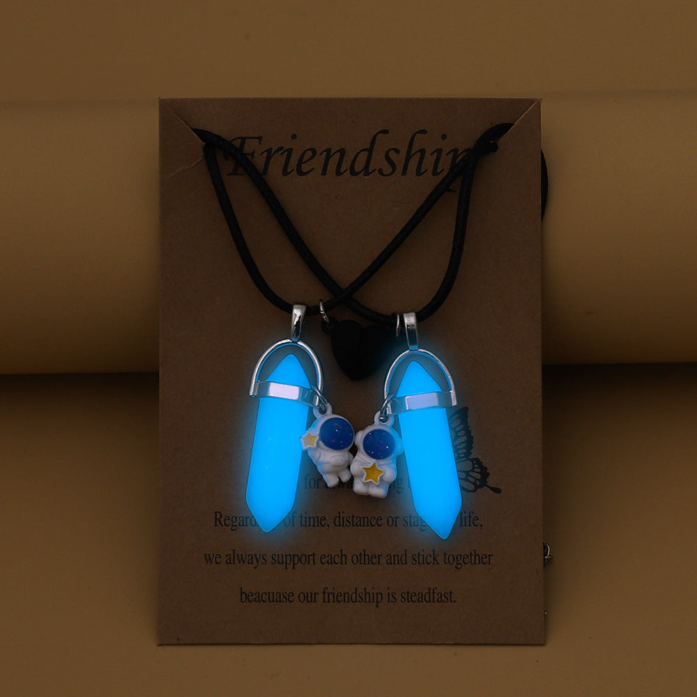 Spaceman Magnetic Couple Necklace Astronaut Clavicle Chain Luminous Jewelry