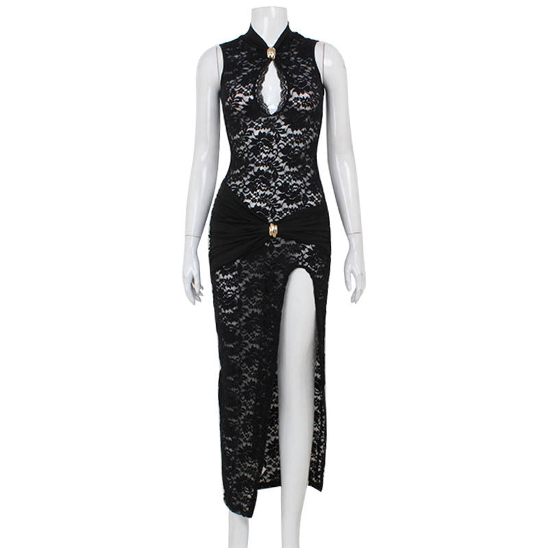 Hollow-out high-slit dress