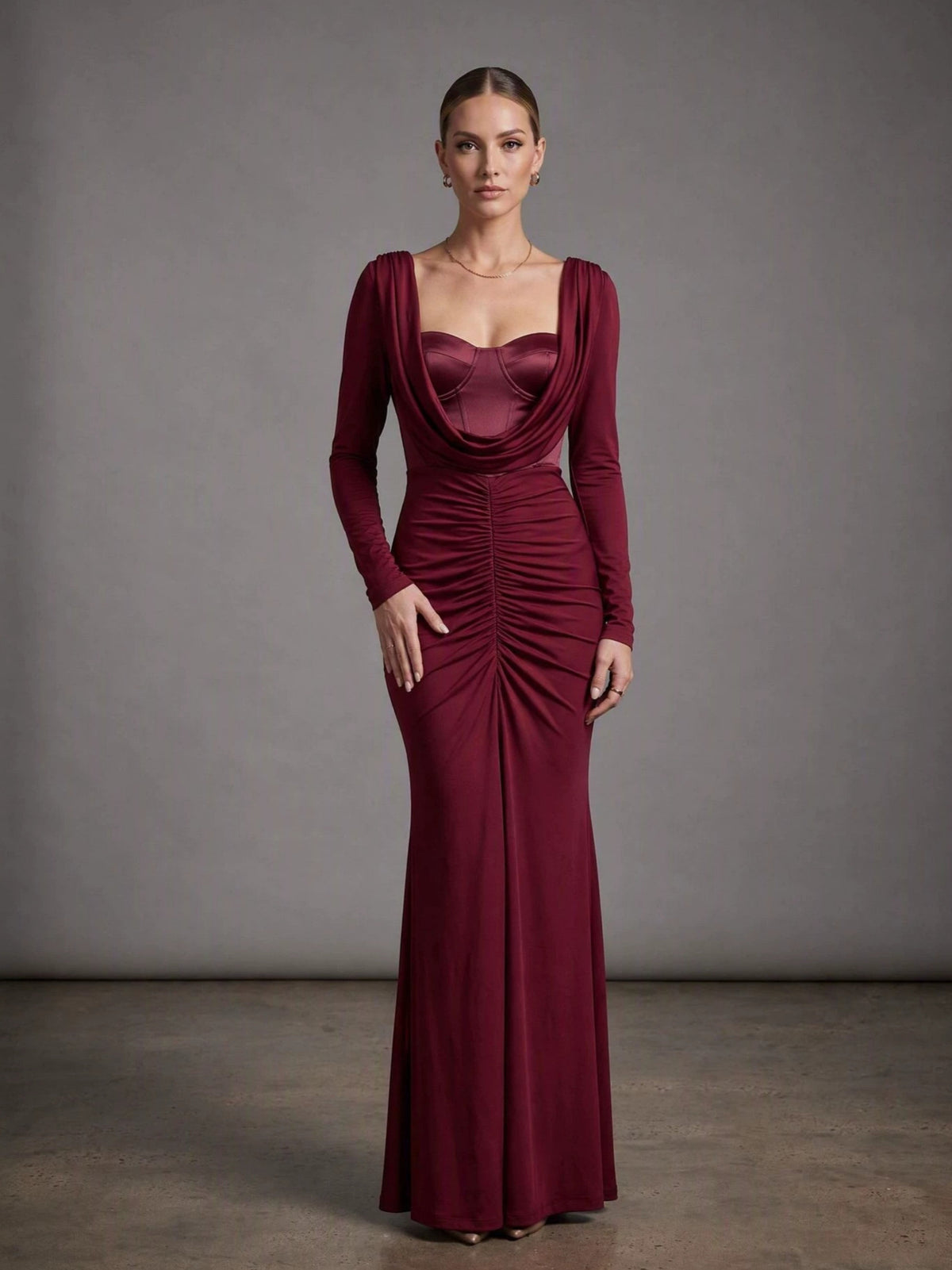 Womens Long Sleeve Backless Plunging Knit Dress