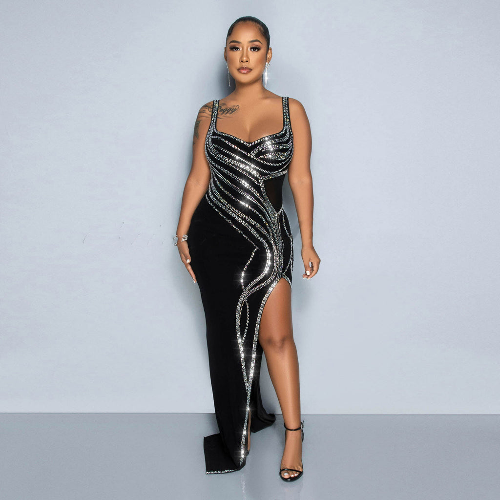 Sexy Diamond Slit Elastic Bodycon Dress