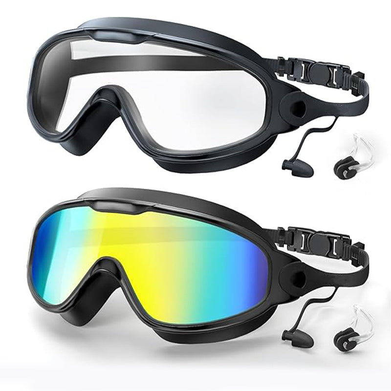 Large Frame Anti-Fog Swimming Goggles with Earplugs