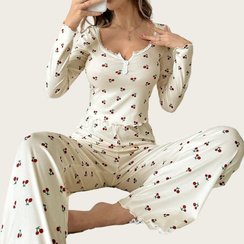 Womens Cherry Print Sleepwear Set