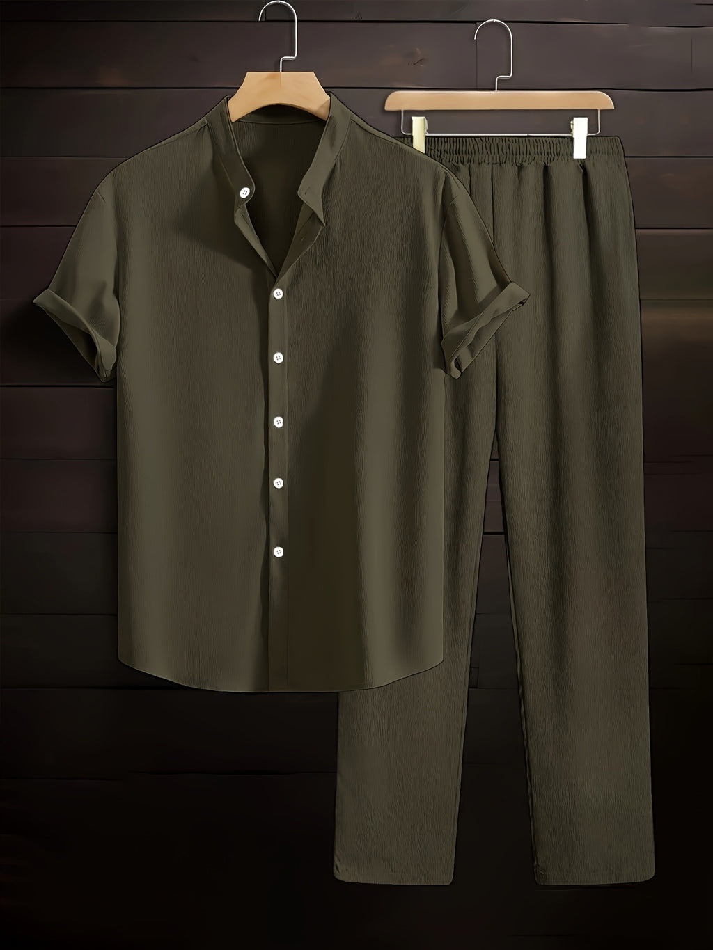 Mens Wrinkle Texture Shirt and Pants Set