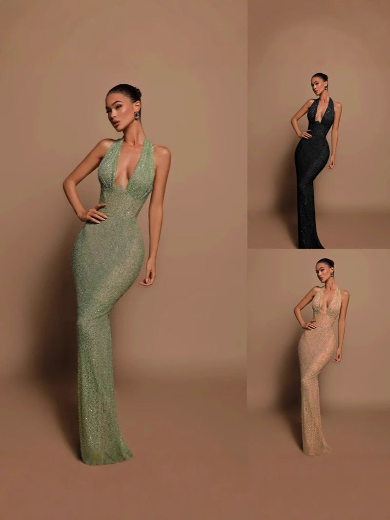 Sequin Halterneck Evening Dress
