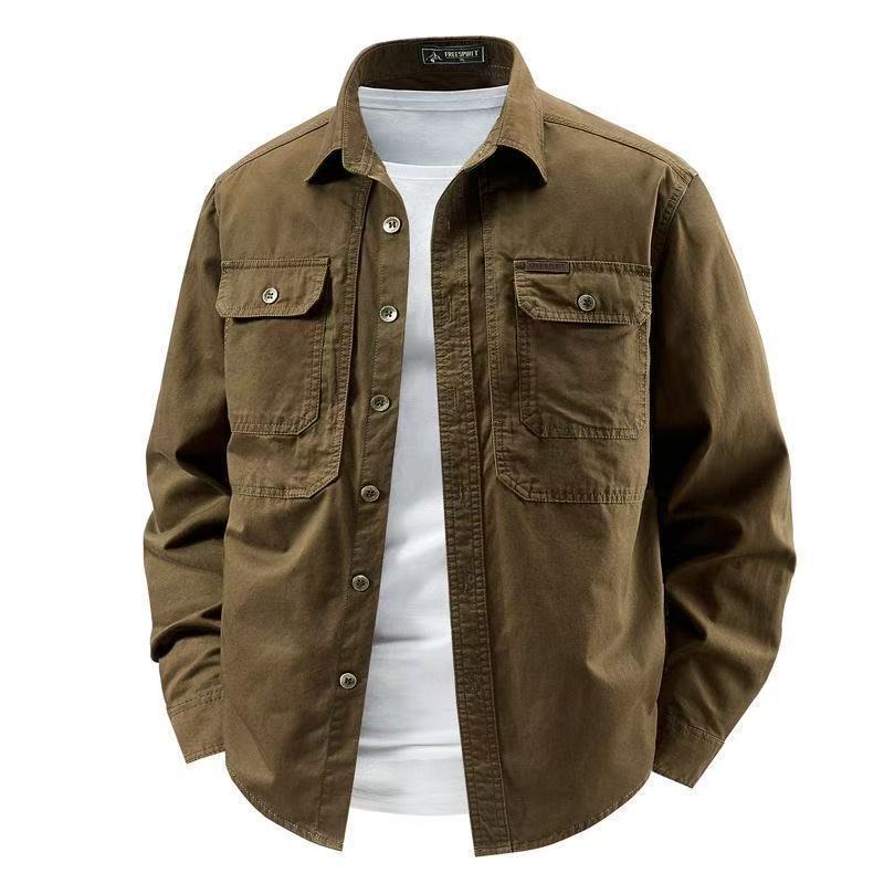 Men's Long Sleeve Lapel Collar Cotton Shirt