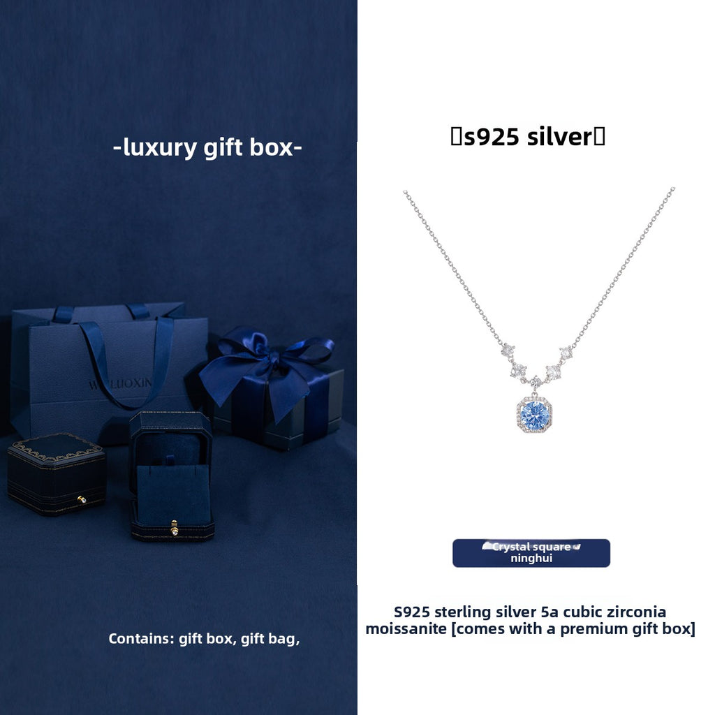 Pure Silver Moissanite Necklace with Gift Box