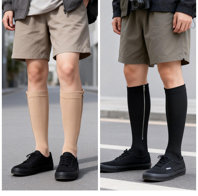 Zipper Mid-Calf Compression Socks for Travel Sports Anti-Slip