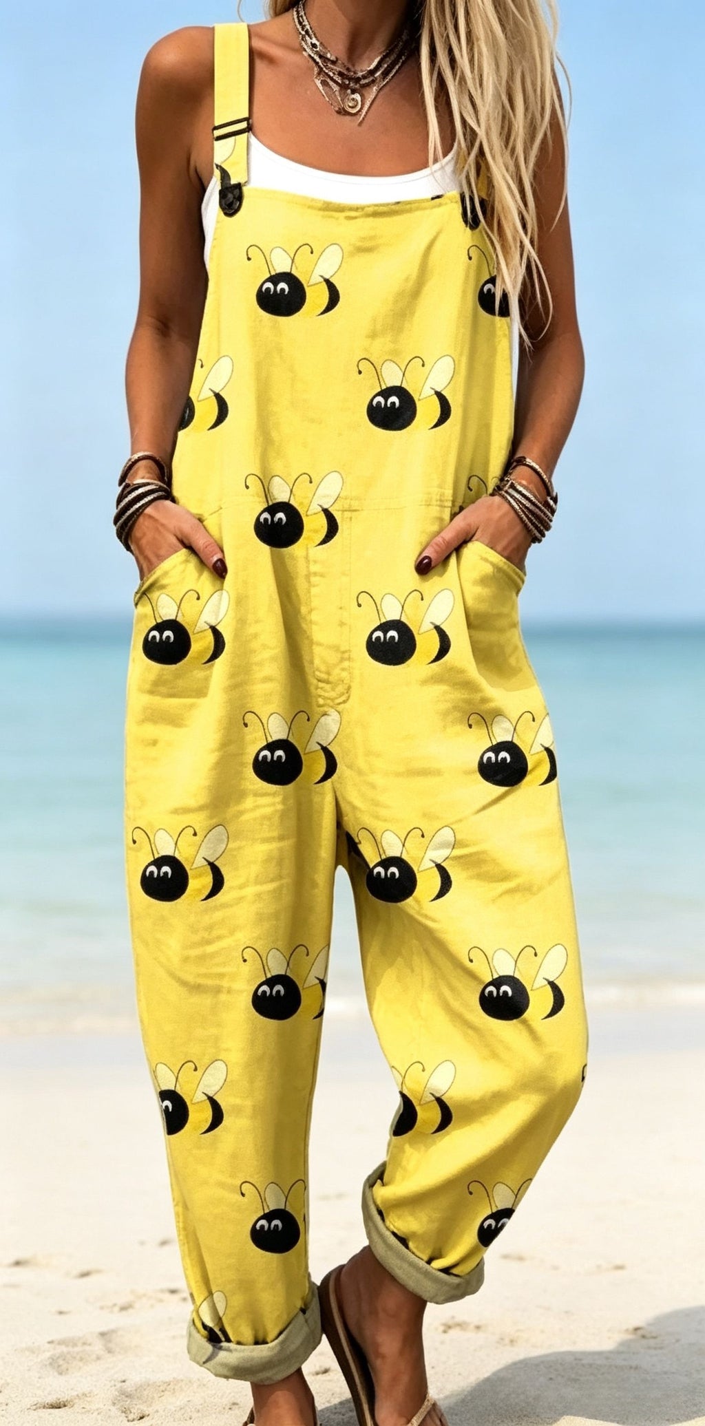 Women's sleeveless printed long-style drawstring pants