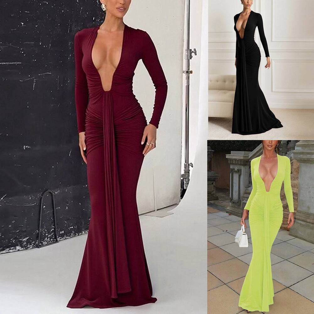 Elegant Solid Color Fishtail Dress