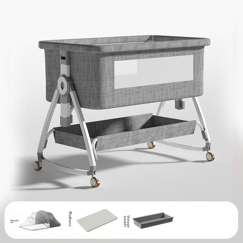 Baby Crib Multifunctional Mobile Foldable Changing Table Splicing Large Bed