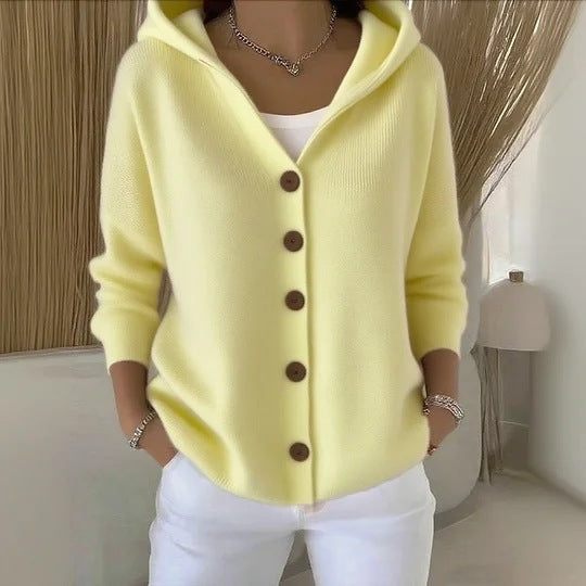 Women's Hooded Knitted Cardigan Solid Color Casual Fashion Sweater Jacket