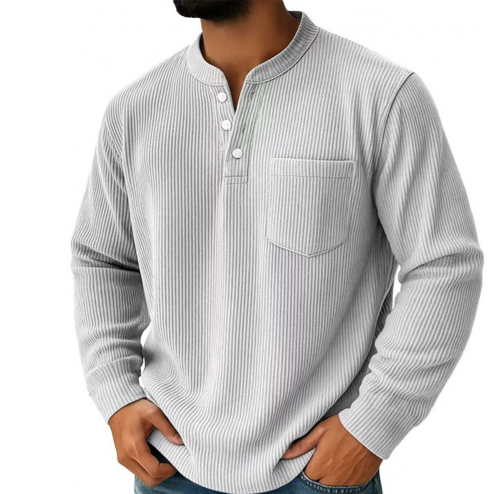 Mens Corduroy Henley Long Sleeve Polo Shirt