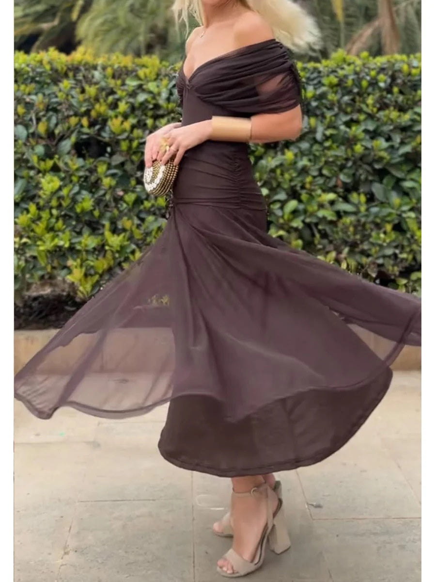 Women's Long Sleeve Chiffon Dress with Lining