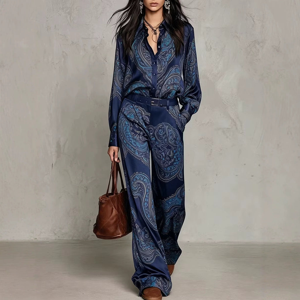 Long-Sleeve Shirt and Wide-Leg Pants Set