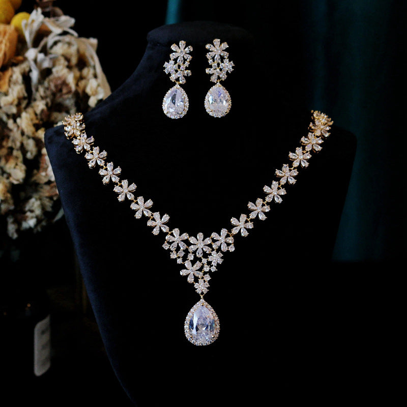 Zircon micro-set necklace earrings and ring set