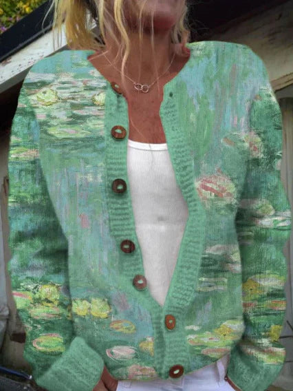 Womens 3D Printed Loose Cardigan