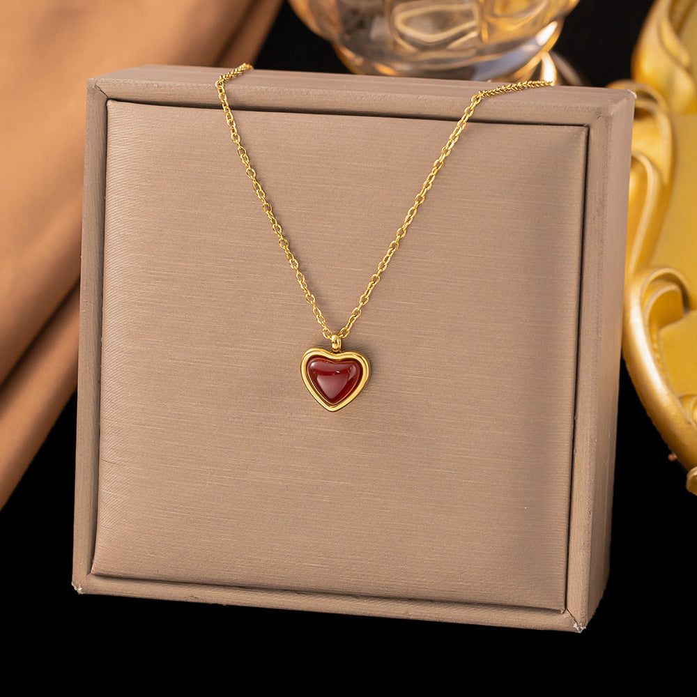 Titanium Steel Heart-Shaped Necklace for Women Fashion Heart Pendant Necklace