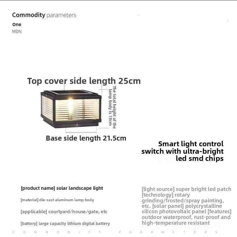 Solar-powered outdoor waterproof post light