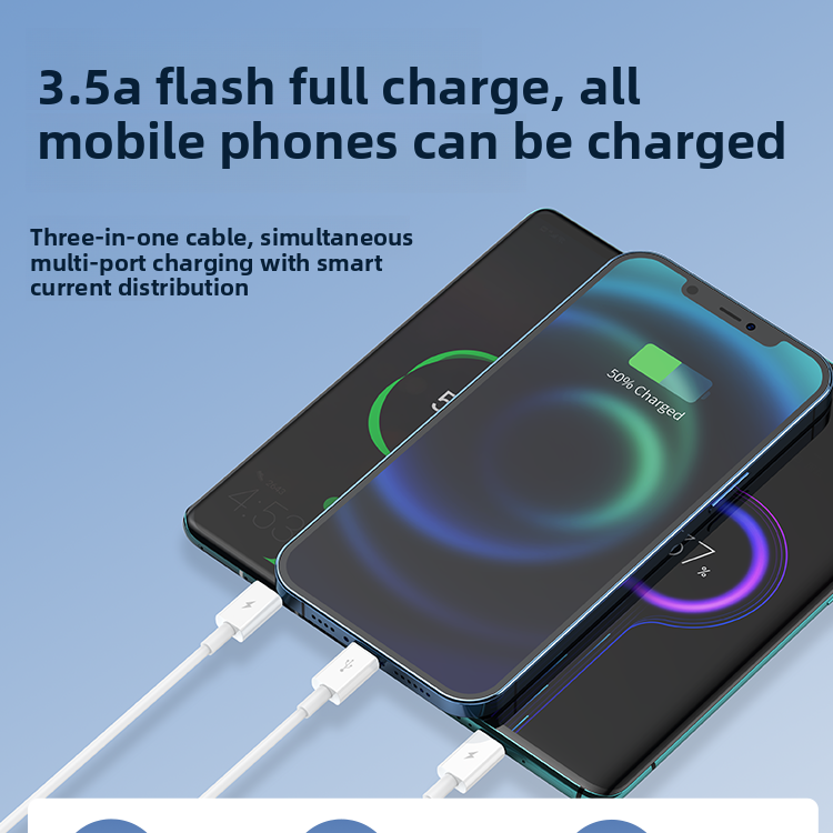 3-in-1 Charger with Data Cable and Triple-Output Charging Head