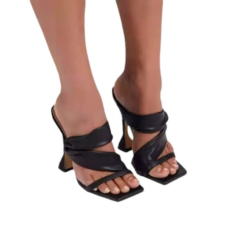 Square Toe Open Toe High Heel Slippers