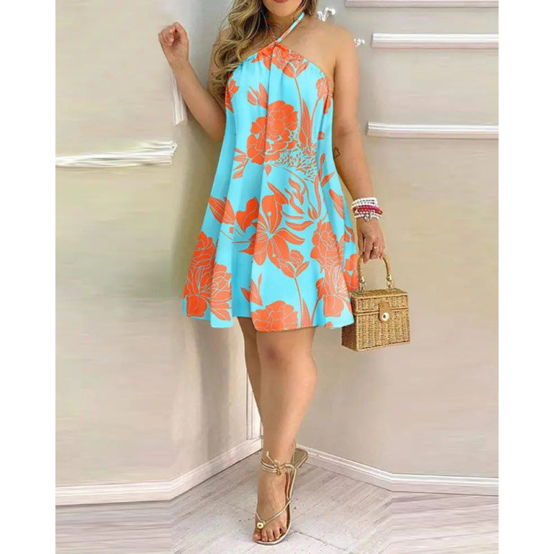 Floral Print Halter Neck Summer Dress