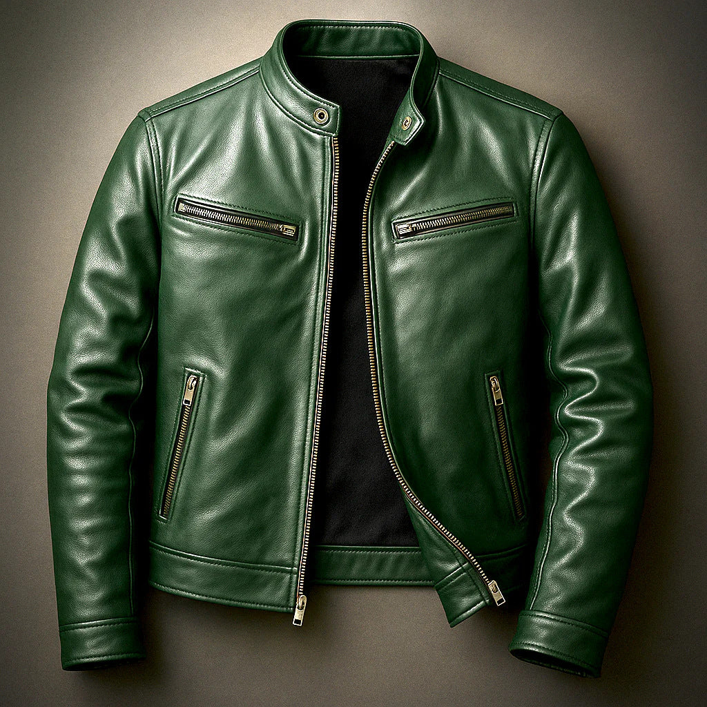 Men's stand-up collar slim-fit punk motorcycle jacket coat