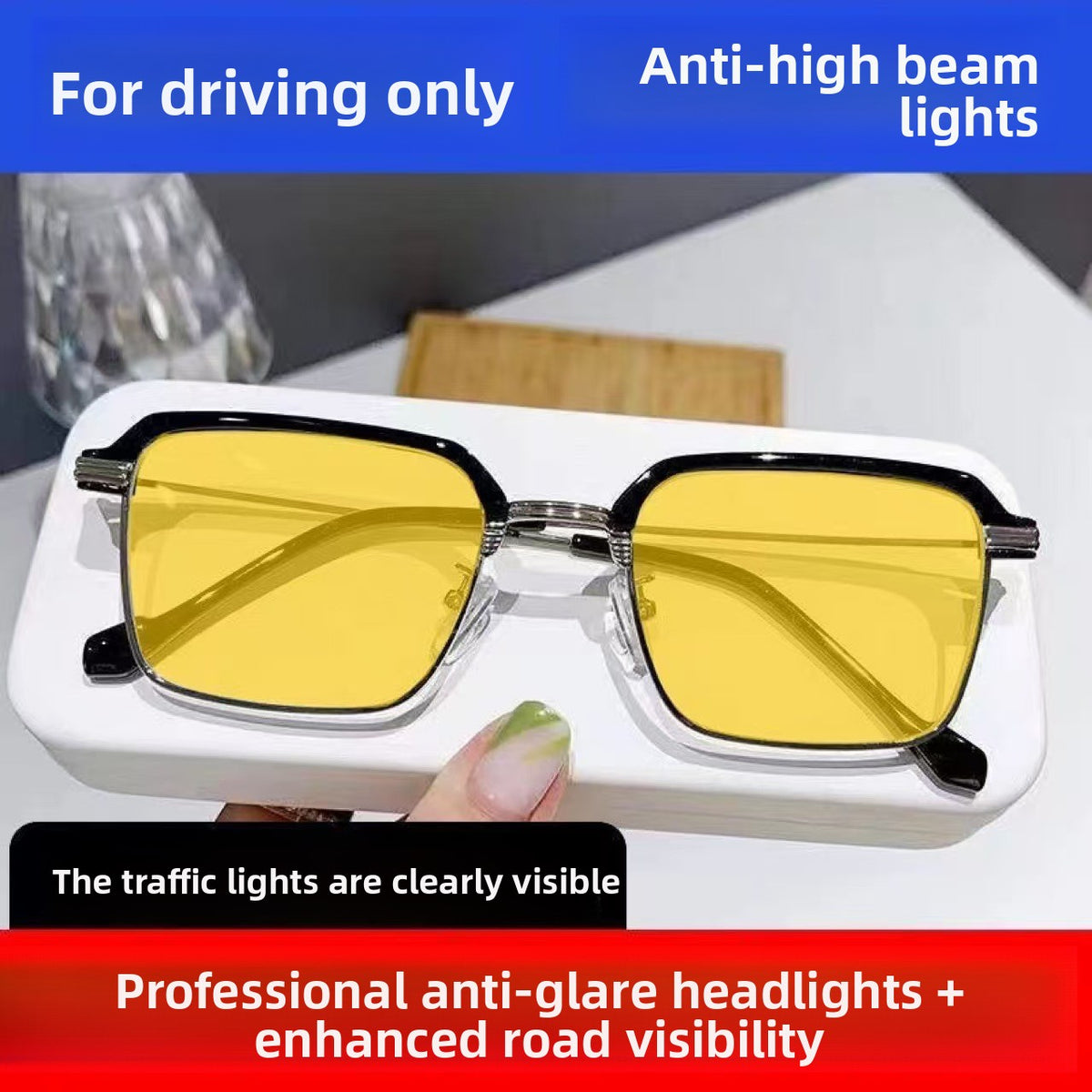 Retro Square Frame Night Vision Driving Glasses
