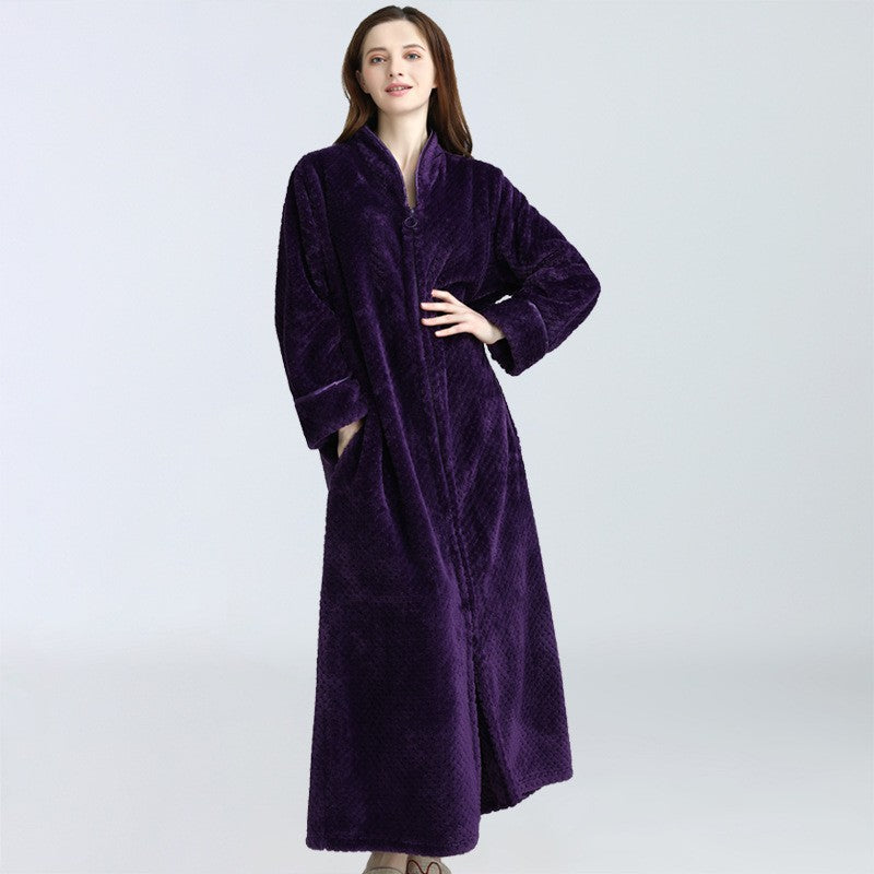 Flannel Nightdress, Bathrobe for Women, Fleece-Lined and Thickened